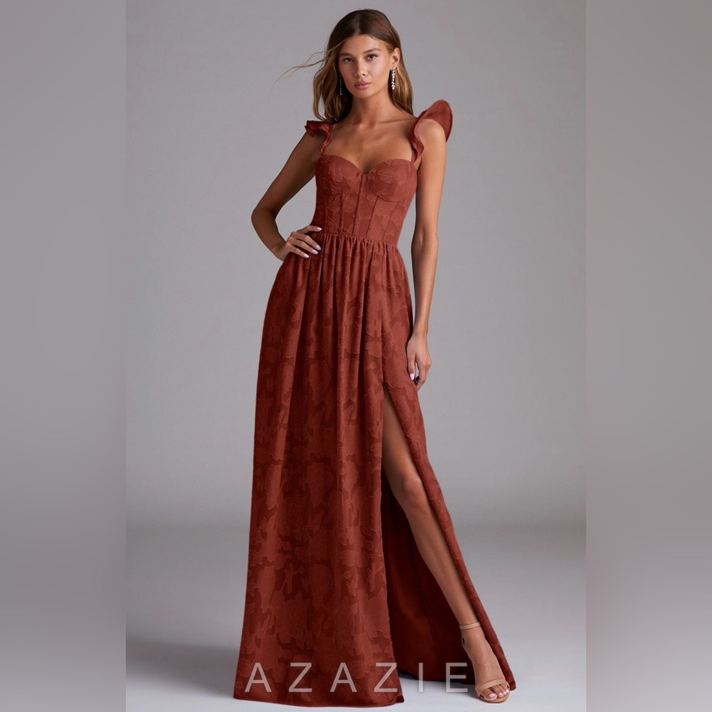 Azazie Burnt Clay Maxi Dress with Sweetheart Bodice